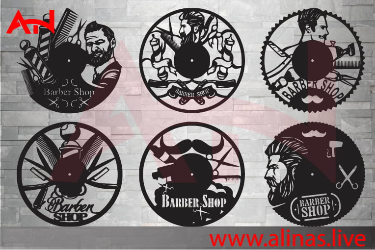 get a free Barbershop Wall Clock 6 pc laser-cut DXF File