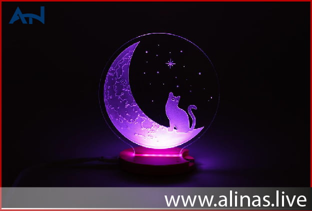 cat on the moon Acrylic Edge Lit Sign