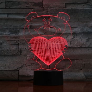 Laser Cut Teddy Bear Heart 3D Lamp CDR File