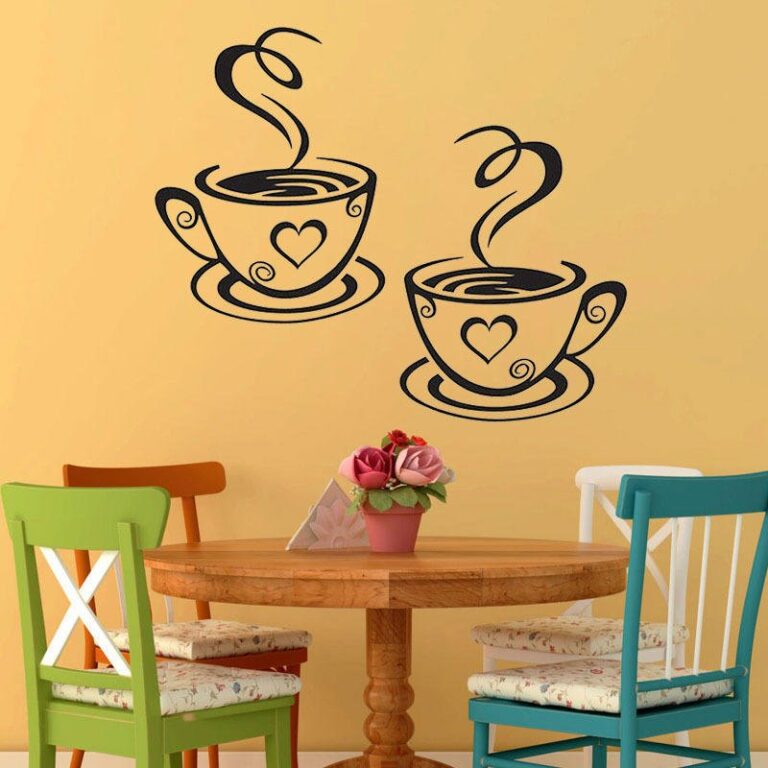 Pair Of Coffee Cups Cafe Tea Wall Stickers Cafe Art CDR File