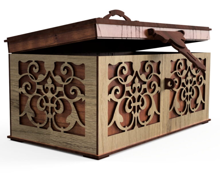 Laser Cut Rustic Treasure Chest Jewelry Storage Box CDR File