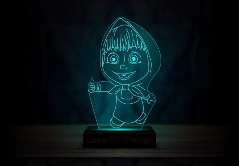 Laser Cut Masha And The Bear Acrylic 3D Lamp DXF File