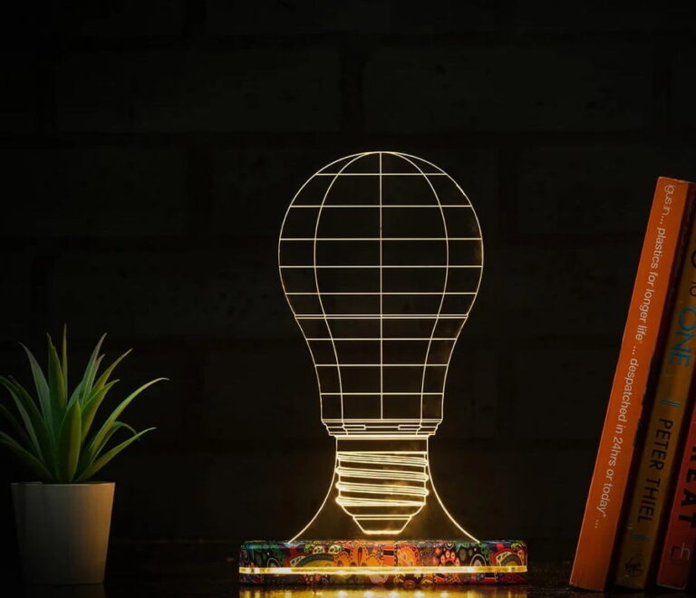 Laser Cut Optical Illusion 3D Bulb Shape Lamp CDR File