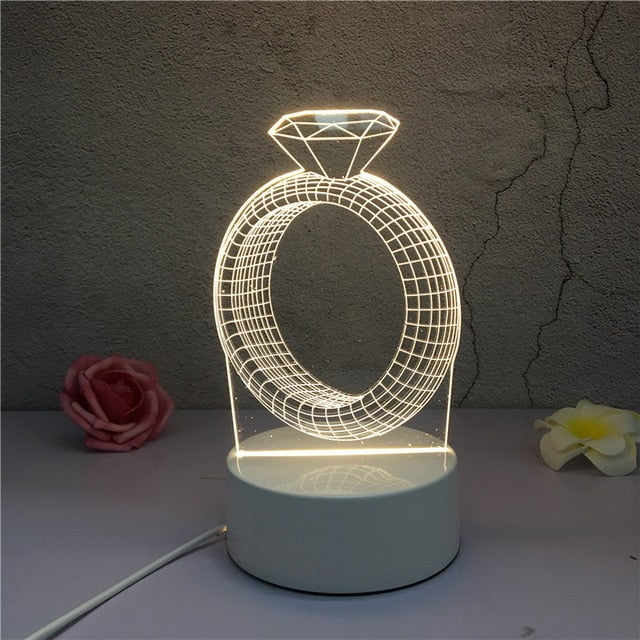 Laser Cut Diamond Ring 3D Illusion Lamp CDR File