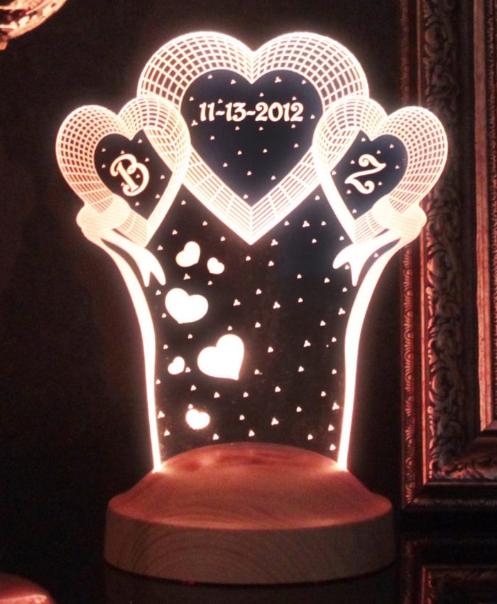 Laser Cut Personalized 3D Anniversary LED Lamp DXF File