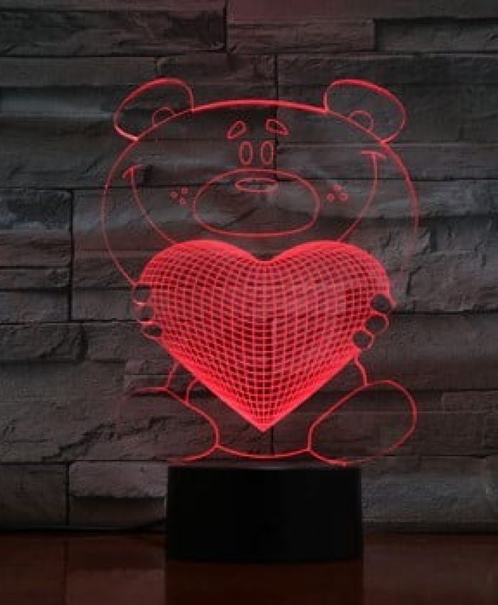 Laser Cut Teddy Bear Heart 3D Lamp CDR File