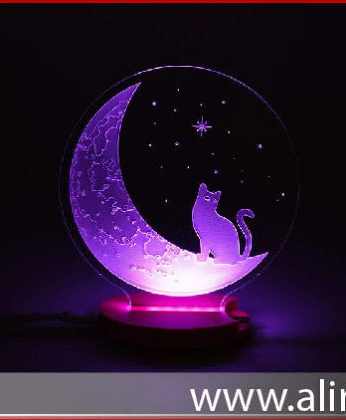 cat on the moon Acrylic Edge Lit Sign