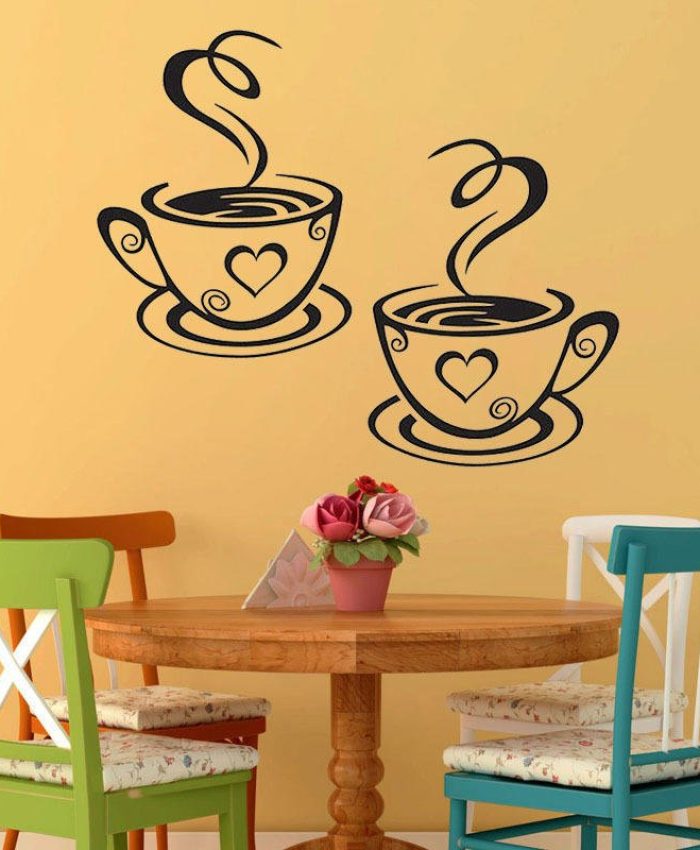 Pair Of Coffee Cups Cafe Tea Wall Stickers Cafe Art CDR File