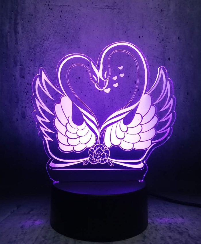 Laser Cut Romantic Double Swan 3D Illusion Lamp DXF File