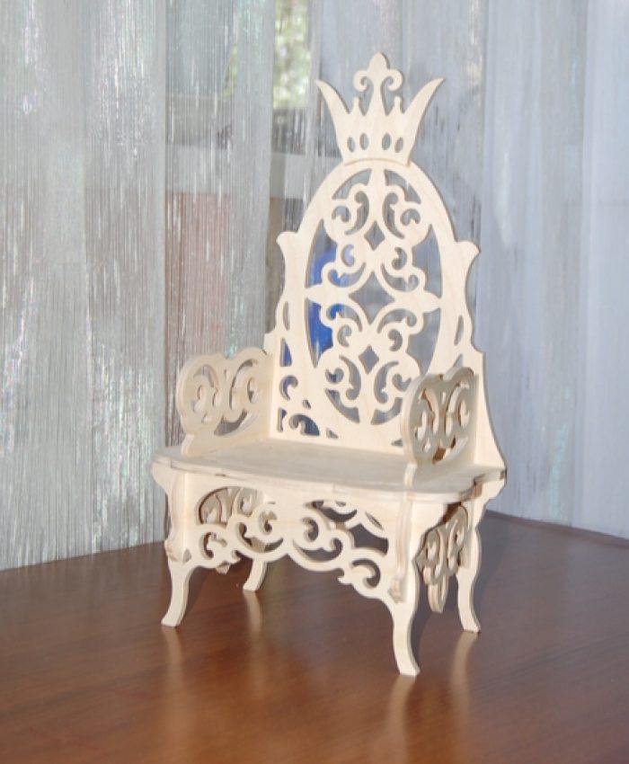 Laser Cut Royal Doll Throne Miniature Dollhouse Throne Barbie Chair 12mm CDR File