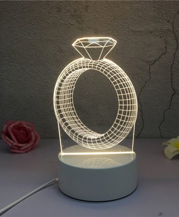 Laser Cut Diamond Ring 3D Illusion Lamp CDR File