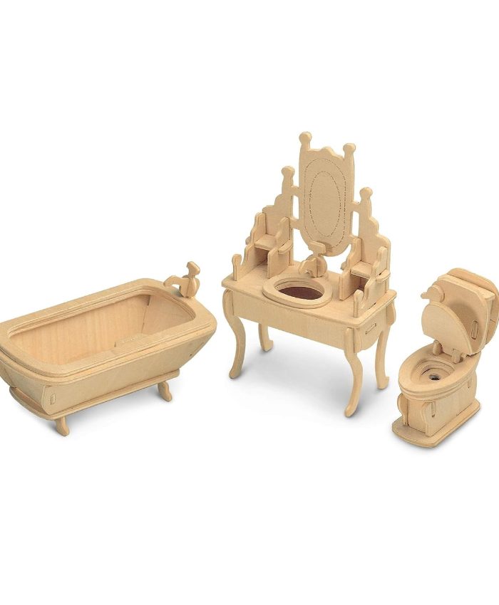 Laser Cut Bathroom Dollhouse Furniture Set 3D Puzzle DXF File